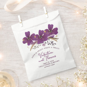 Gorgeous Purple Flowers with Gold Accents Wedding Favour Bag