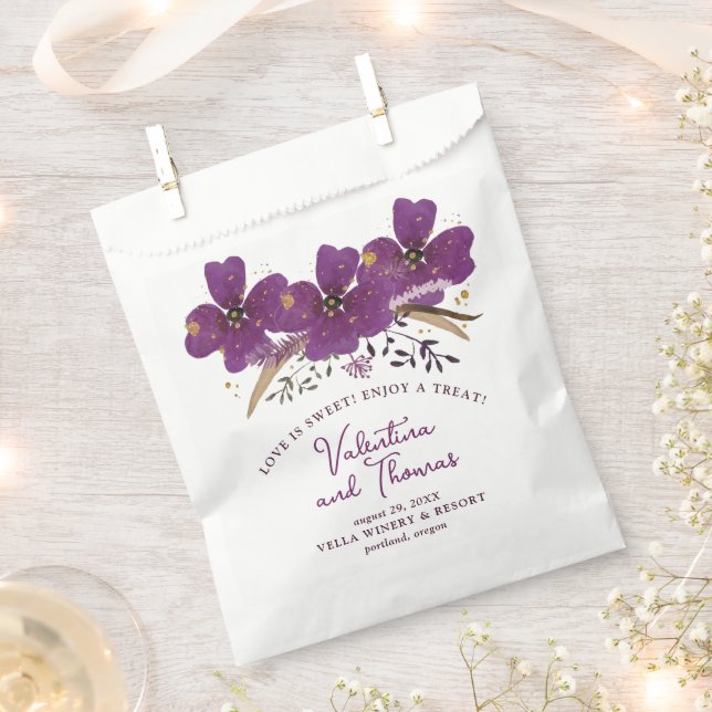 Gorgeous Purple Flowers with Gold Accents Wedding Favour Bag (Clipped)
