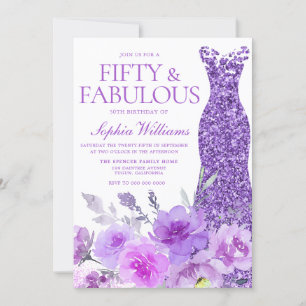 Gorgeous Purple Lavender Floral 50th Birthday Invitation