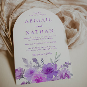 Gorgeous Purple Lavender Floral Boho Arch Wedding Invitation