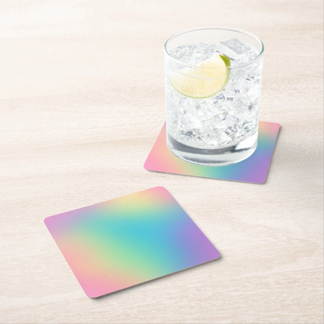 Gorgeous Rainbow Gradient Square Paper Coaster (Insitu)