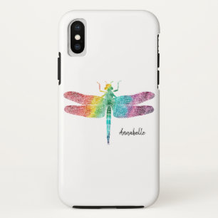 Gorgeous Rainbow Watercolor Dragonfly Silhouette iPhone XS Case