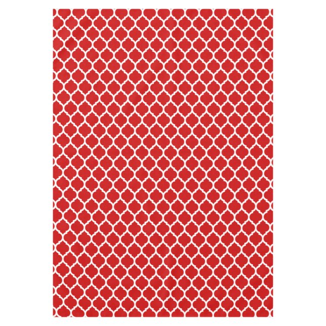 Gorgeous Red and White Moroccan Quatrefoil Pattern Tablecloth (Front)