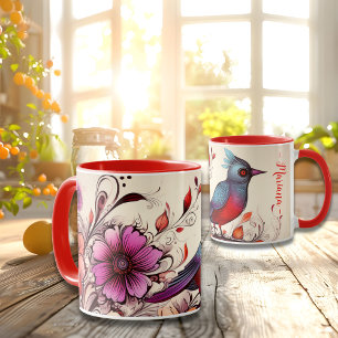 Gorgeous Red bird and floral custom name Summer Mug