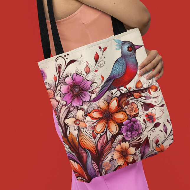 Gorgeous Red bird and floral Summer  Tote Bag (Gorgeous Red bird and floral Summer Tote Bag)