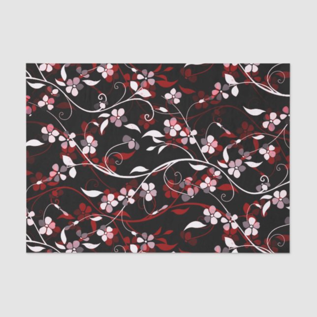 Gorgeous Red, Black & White Bold Floral Vine Print Tissue Paper (Front)