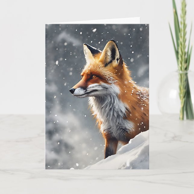 Gorgeous Red Fox in Falling Snow Blank  Card (Front)
