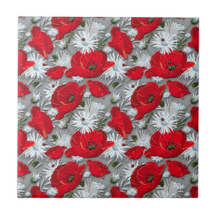 Gorgeous red poppies summer flowers pattern ceramic tile