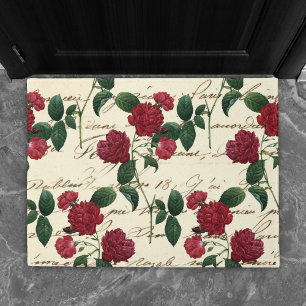 Gorgeous Red Roses and Classic Vintage Handwriting Doormat