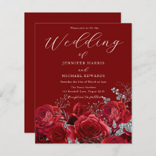 Gorgeous Red Roses Budget Wedding Invitation