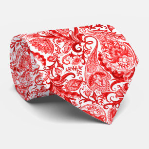 Gorgeous Red White Floral Paisley Pattern Tie