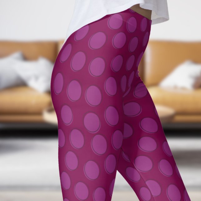 Gorgeous Red Wine and Pink Polka Dot Pattern Leggings (Gorgeous Red Wine and Pink Polka Dot Pattern Leggings)