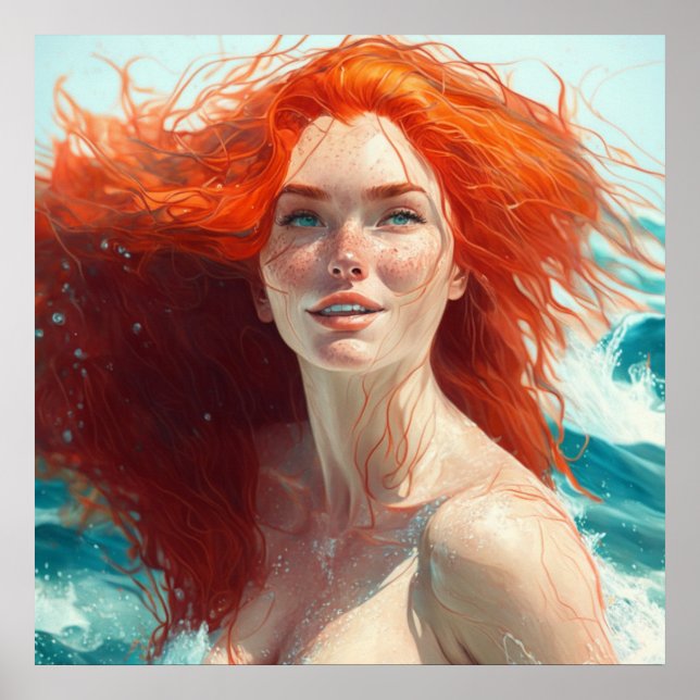 Gorgeous Redhead Emerging from the Water Poster (Front)