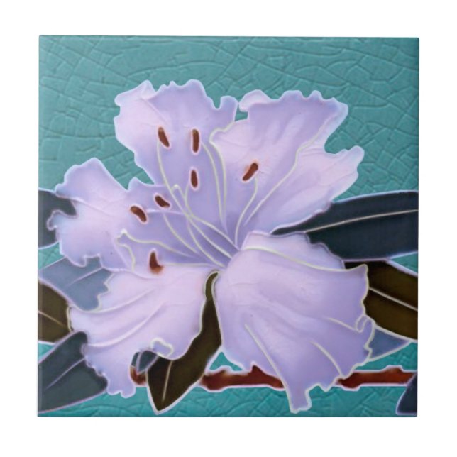 Gorgeous Rhododendron Art Nouveau Border Repro Ceramic Tile (Front)