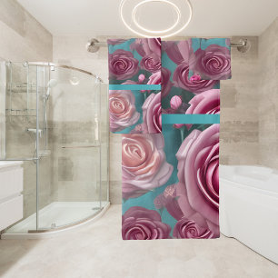 Gorgeous rose pattern in vintage look bath towel set