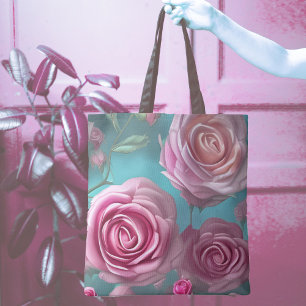 Gorgeous rose pattern in vintage look tote bag