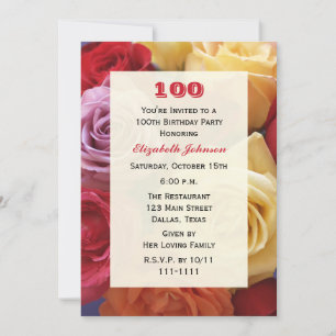 Gorgeous Roses 100th Birthday Party Invitation