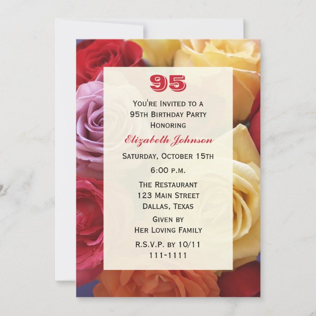 Gorgeous Roses 95th Birthday Party Invitation (Front)