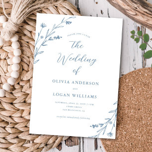 Gorgeous Rustic Dusty Blue Wildflower Boho Wedding Invitation