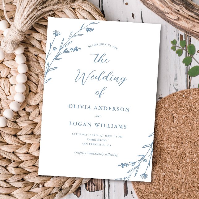 Gorgeous Rustic Dusty Blue Wildflower Boho Wedding Invitation (Creator Uploaded)