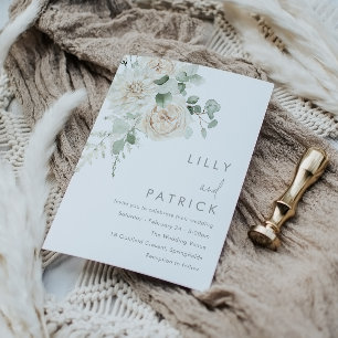 Gorgeous Sage & Beige White Floral Wedding Invitation