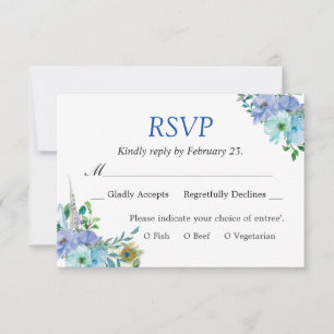 Gorgeous Sapphire Blue Floral Chic Wedding RSVP