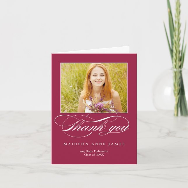 Gorgeous Script Graduation Thank You Card (Front)