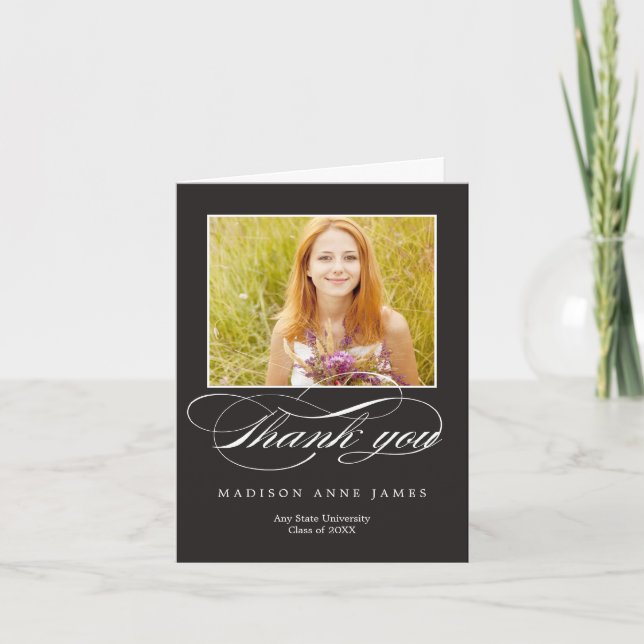 Gorgeous Script Graduation Thank You Card (Front)