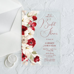 Gorgeous Script Red & White Floral Bridal Shower Acrylic Invitations