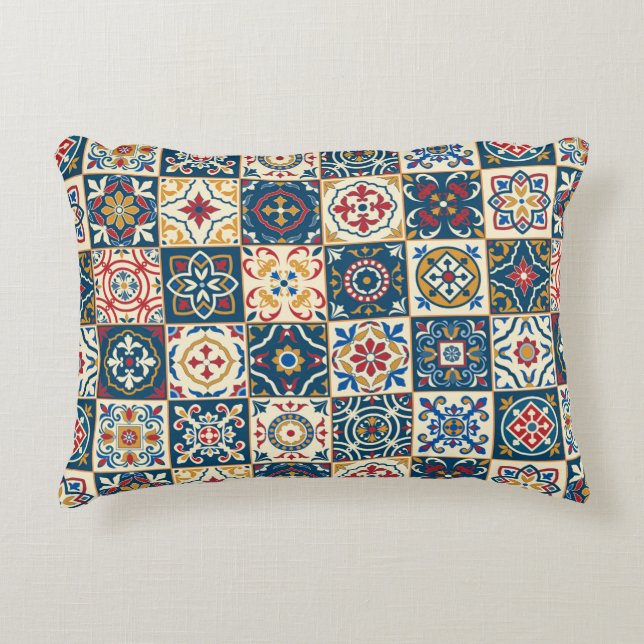 Gorgeous seamless pattern white colourful Moroccan Decorative Cushion (Front)