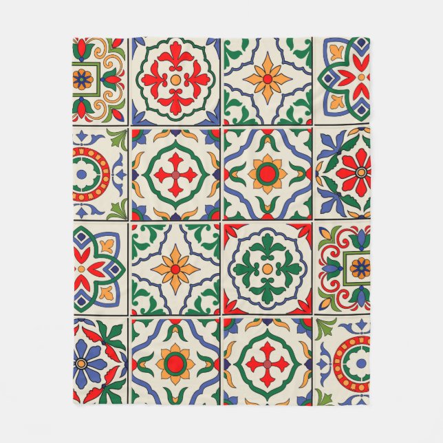 Gorgeous seamless pattern white colourful Moroccan Fleece Blanket (Front)
