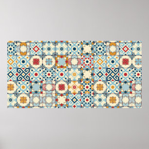 Gorgeous seamless pattern white colourful Moroccan Poster