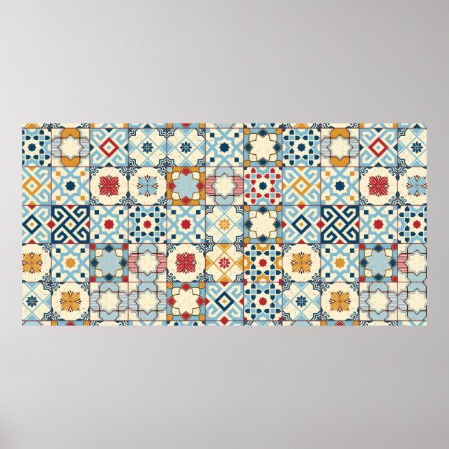 Gorgeous seamless pattern white colourful Moroccan Poster (Front)