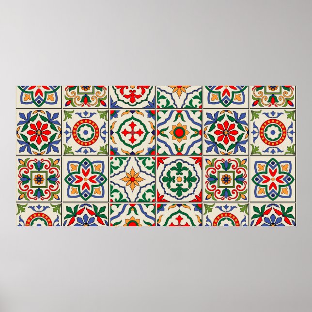 Gorgeous seamless pattern white colourful Moroccan Poster (Front)