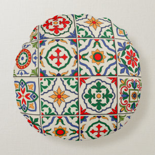 Gorgeous seamless pattern white colourful Moroccan Round Cushion