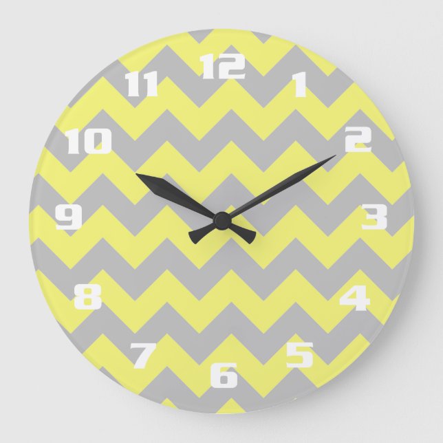 Gorgeous Shades of Yellow and Gray Chevron Pattern Large Clock (Front)