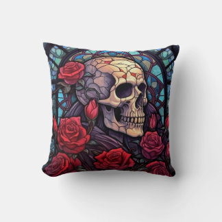 Gorgeous Skull and Red Roses Cushion