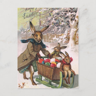 Gorgeous Snow Bunny Delivering Easter Eggs Holiday Postcard