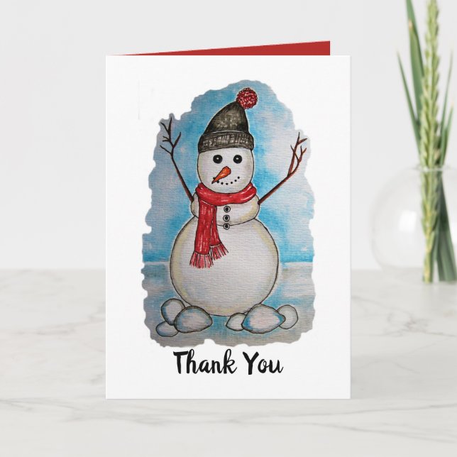 Gorgeous snowman watercolor design holiday card (Front)