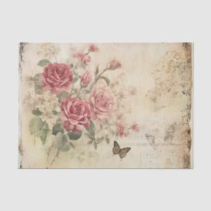 Gorgeous Spray Pink Roses on Vintage Parchment Tissue Paper