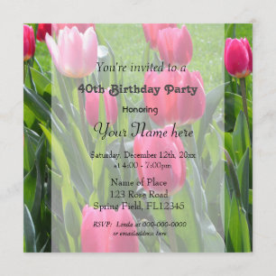 Gorgeous spring pink tulip flowers birthday party invitation