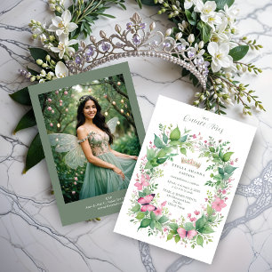 Gorgeous Spring Tiara Green & Pink Floral Spanish  Invitation