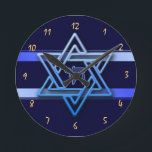 Gorgeous Star of David On blue Background jewish Round Clock<br><div class="desc">Gorgeous Star of David On blue Background beautiful wedding gift</div>