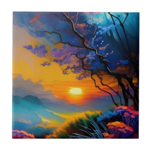Gorgeous Sunrise over pond Ceramic Tile