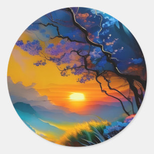 Gorgeous Sunrise over pond Classic Round Sticker
