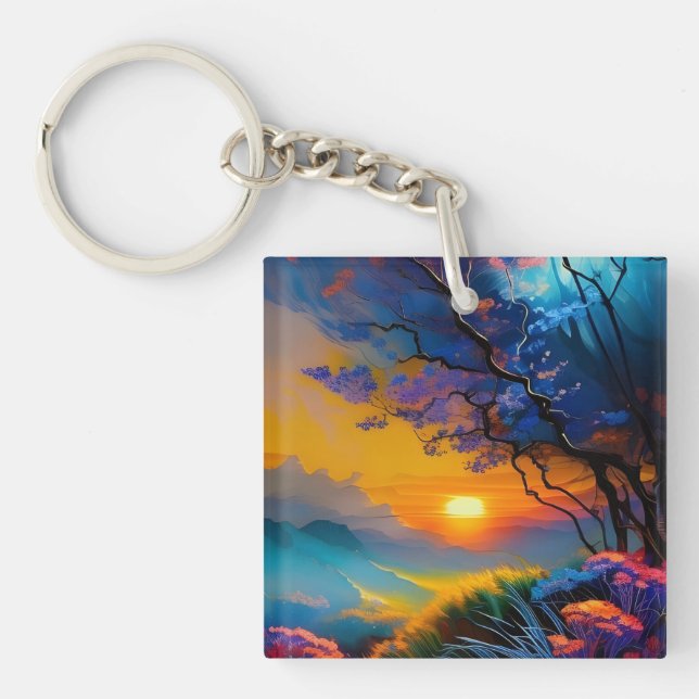 Gorgeous Sunrise over pond  Key Ring (Front)
