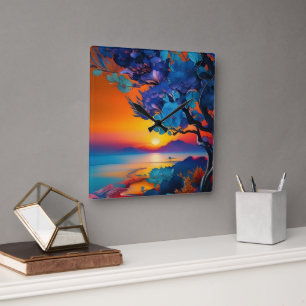 Gorgeous Sunrise over pond  Square Wall Clock