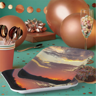 Gorgeous Sunset Texas Hill Country Paper Plate
