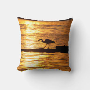 Gorgeous Sunset with a Great Blue Heron Pillow