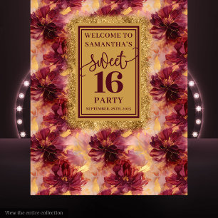 Gorgeous Sweet 16 Blush Burgundy Gold Banner Tapestry